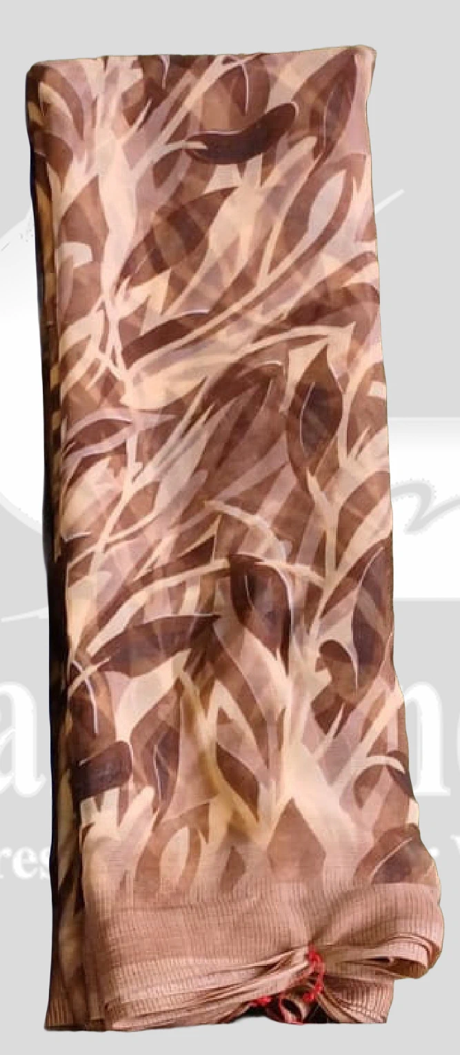 Chiffon Leaf Printed Saree - SANGNI1202 - Coffee Brown Mix